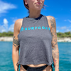 SURFGOAT  Women's Racerback Cropped Tank (Heather Gray / Neon Blue)