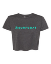 SURFGOAT  Women's Flowy Crop Top Tee (Heather Gray / Caribbean Green)