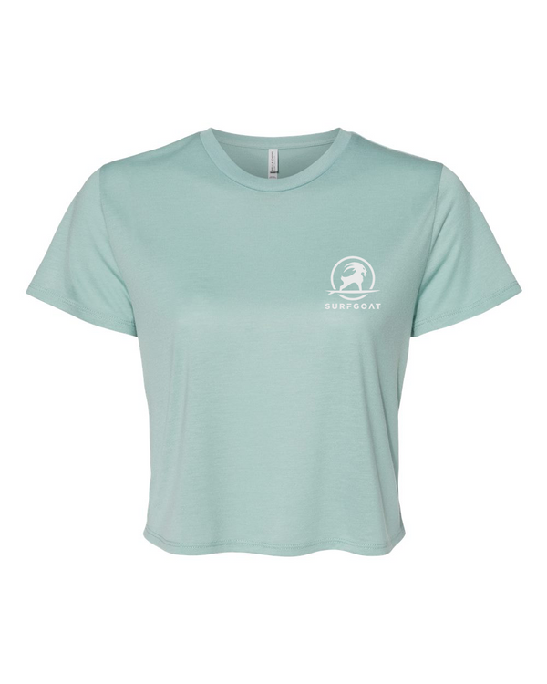 SURFGOAT  Women's Flowy Crop Top Tee (Dusty Green / White)
