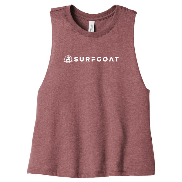 SURFGOAT Women's Racerback Cropped Tank (Heather Mauve / White)
