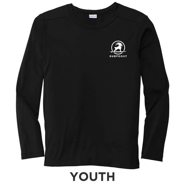 SURFGOAT  (Kids / Youth) Long-Sleeved UV Sun Shirt (Black / White)